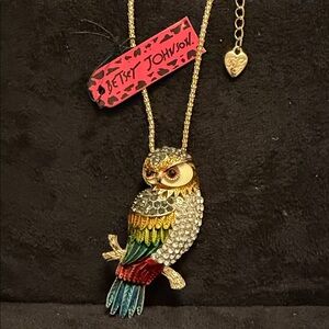 Betsey Johnson Colorful Crystal Owl Necklace